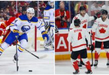 Hockey-VM: Beskedet – Kanadas Bowen Byram stängs av Collage med Bowen Byram och Kanada.