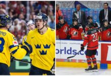 Hockey-VM: Inför bronsmatchen mellan Sverige och Kanada Collage med Tre Kronor och Kanada.