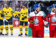 Hockey-VM: Inför semifinalen mellan Sverige och Tjeckien Collage med Tre Kronor och Tjeckien.