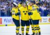 Tre Kronor körde över Tyskland i VM Tre Kronor firar ett mål mot Tyskland.