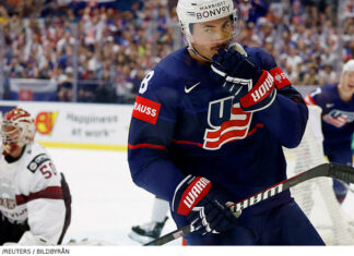 Här är alla målen från sista gruppspelsdagen i Ishockey-VM USA gör mål på Lettland i Ishockey-VM 2024